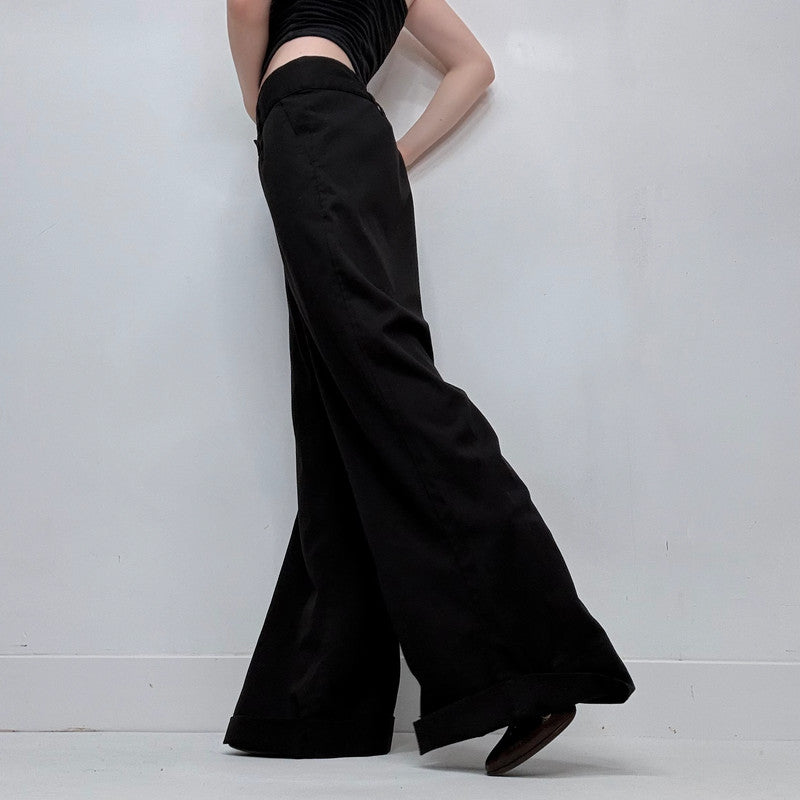 flared black wide leg trousers