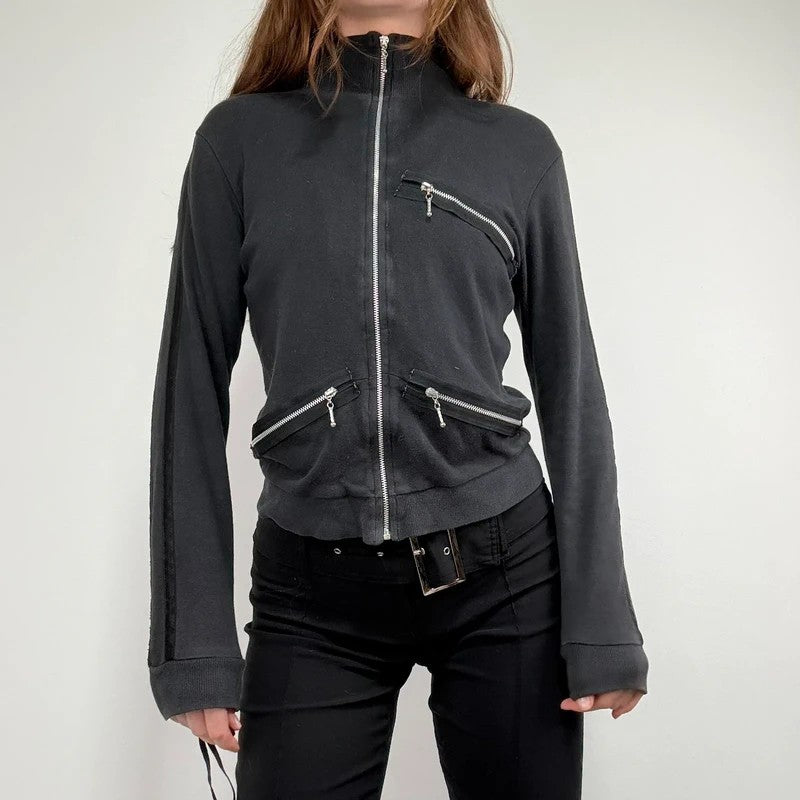 Black grunge jersey Zip-up sweater