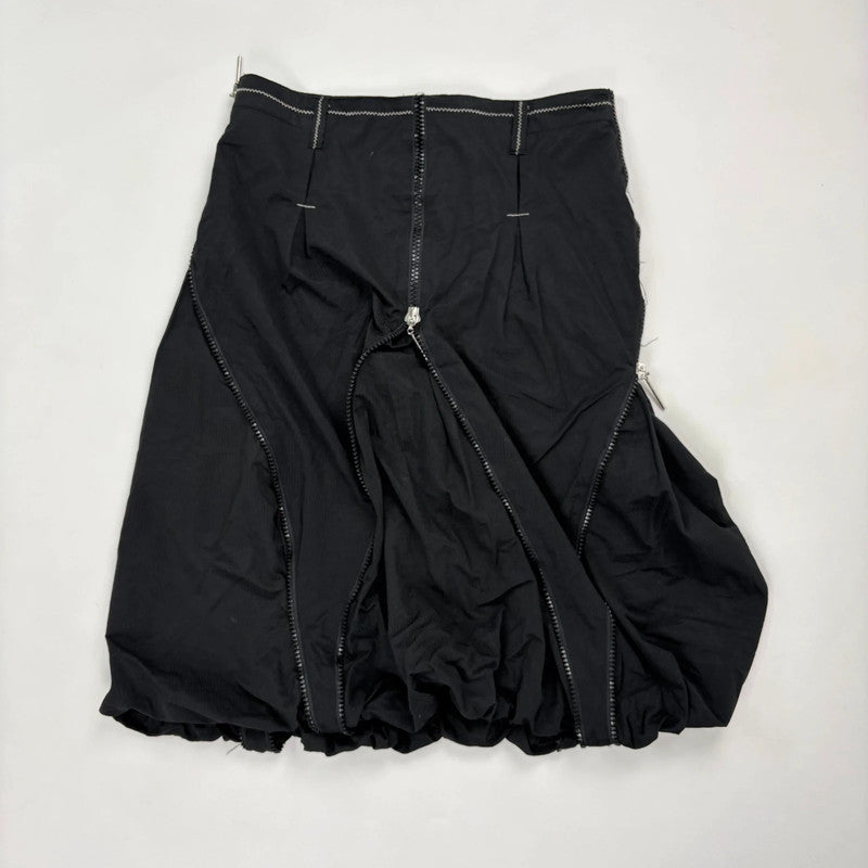 Black structured puff zip midi skirt