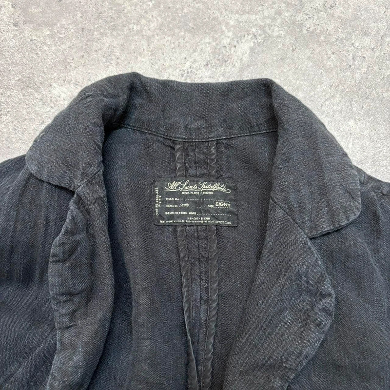 distressed black allsaints linen blazer jacket