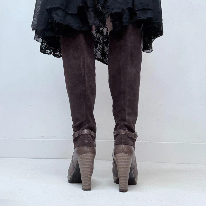 brown leather knee high boots