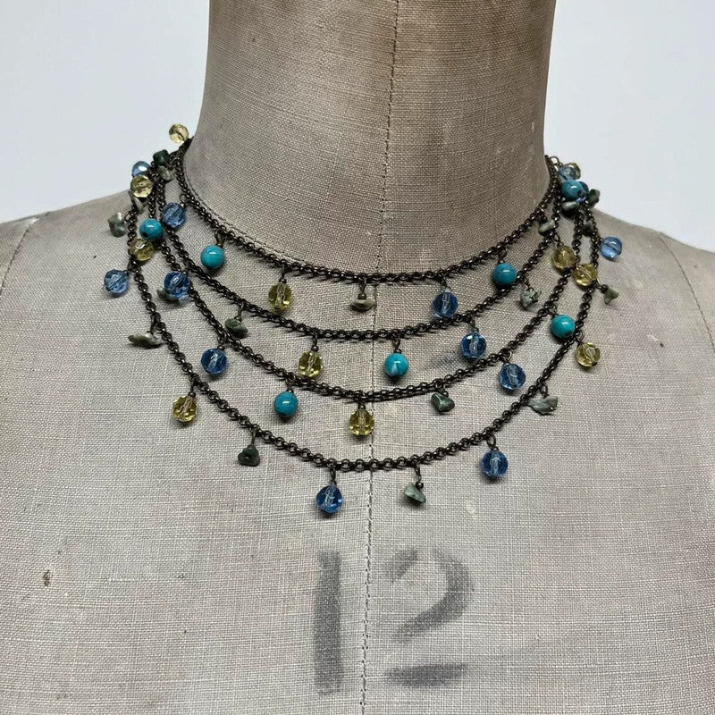 Layered gem chandelier necklace