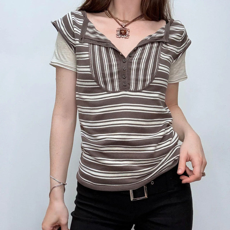 brown striped layered top