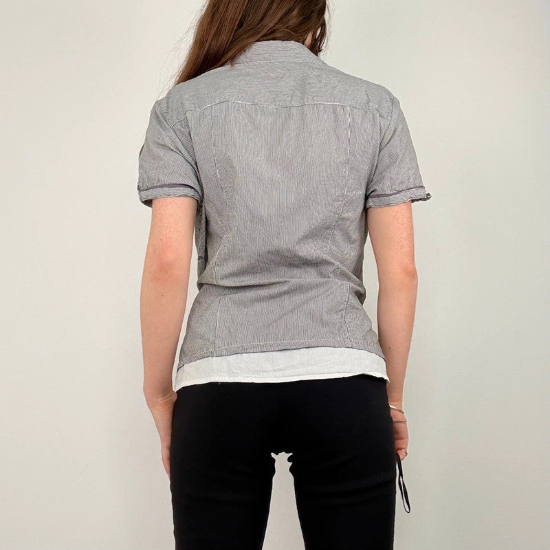 layered pinstripe short sleeve shirt