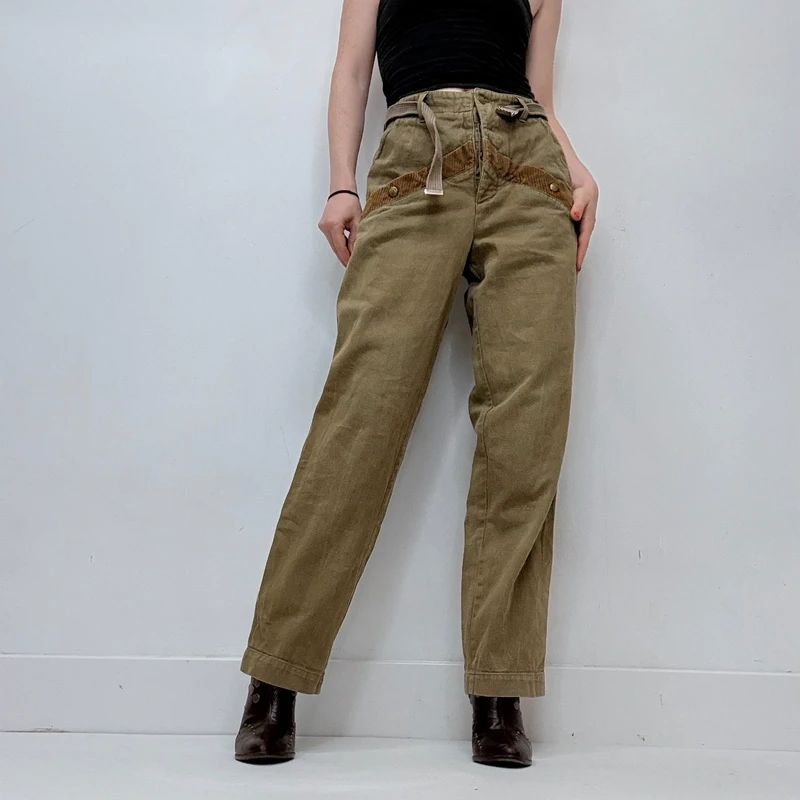 khaki retro corduroy military pants