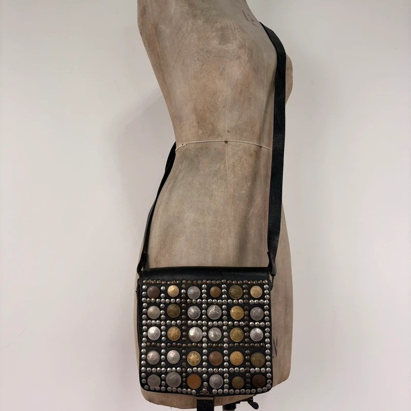 Black leather studded coin bag