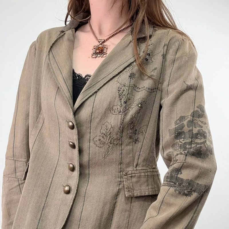 khaki tweed pinstripe fitted grunge fairy Derhy blazer