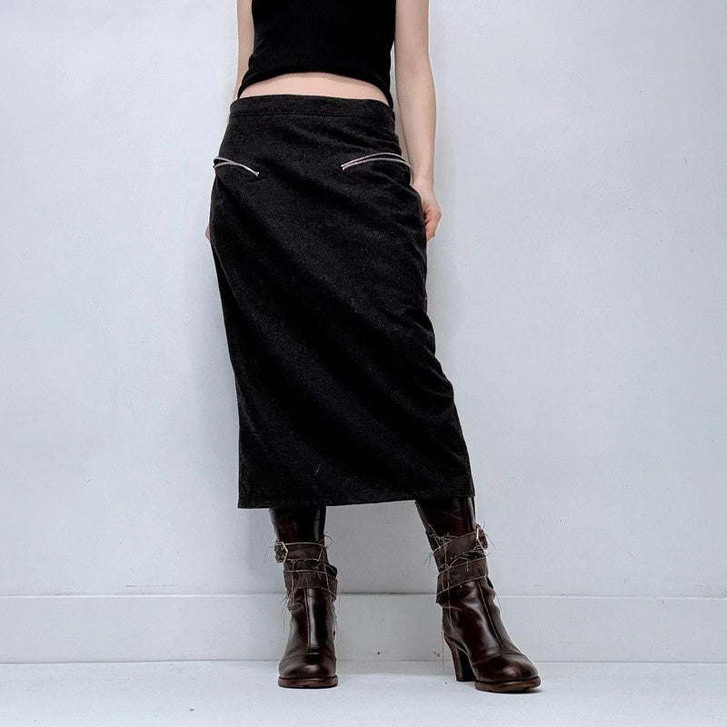 grey wool zip minimalist skirt