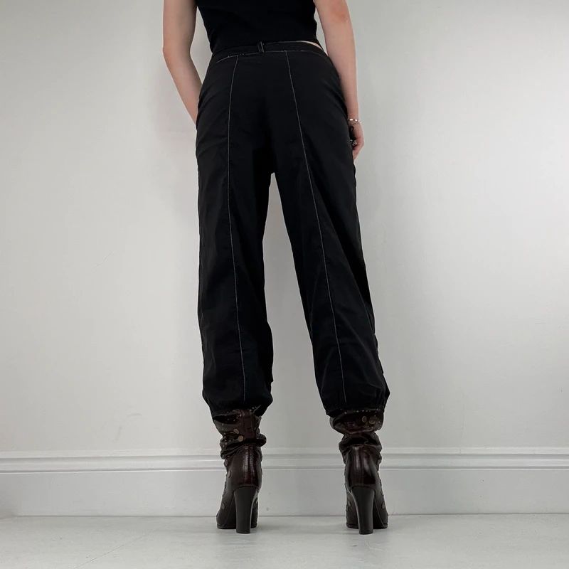 Black puff utility contrast trousers