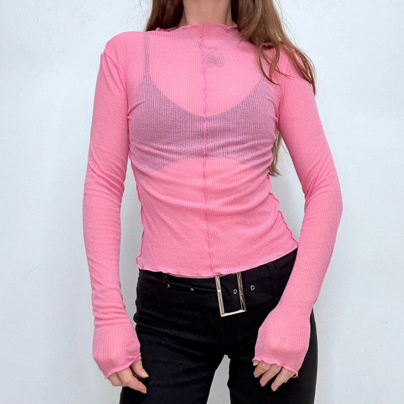 sheer pink ribbed t-shirt