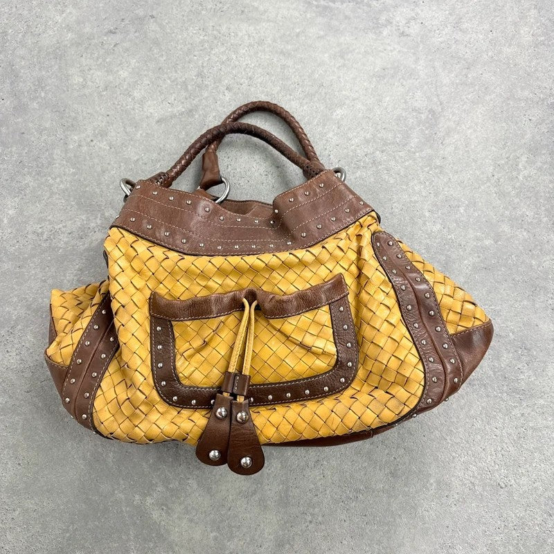 Woven leather brown Karen millen studded handbag