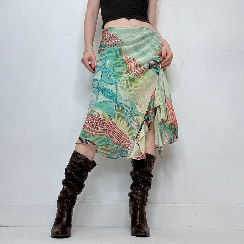green graphic boho printed skirt