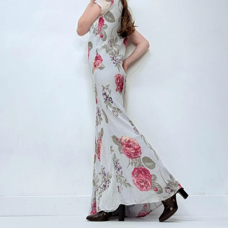 Floral bias-cut ruffle floral maxi dress