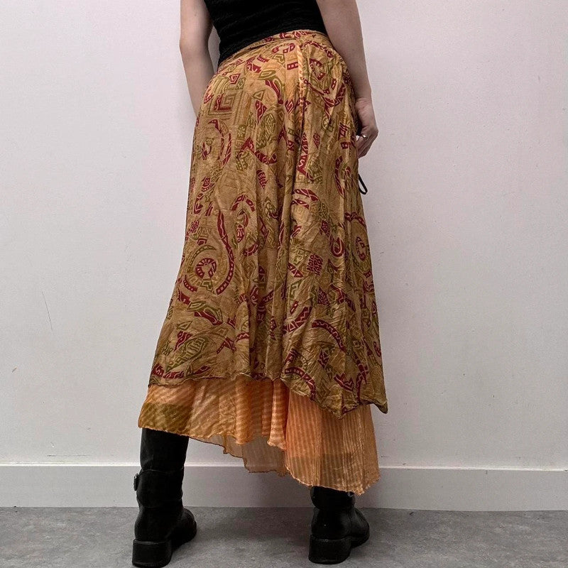 layered paisley boho silk skirt