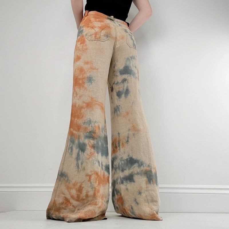 wide leg distressed dyed Linen trousers