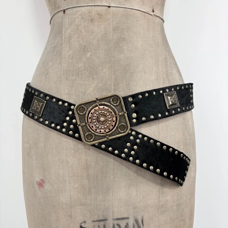 black cowhide studded western belt