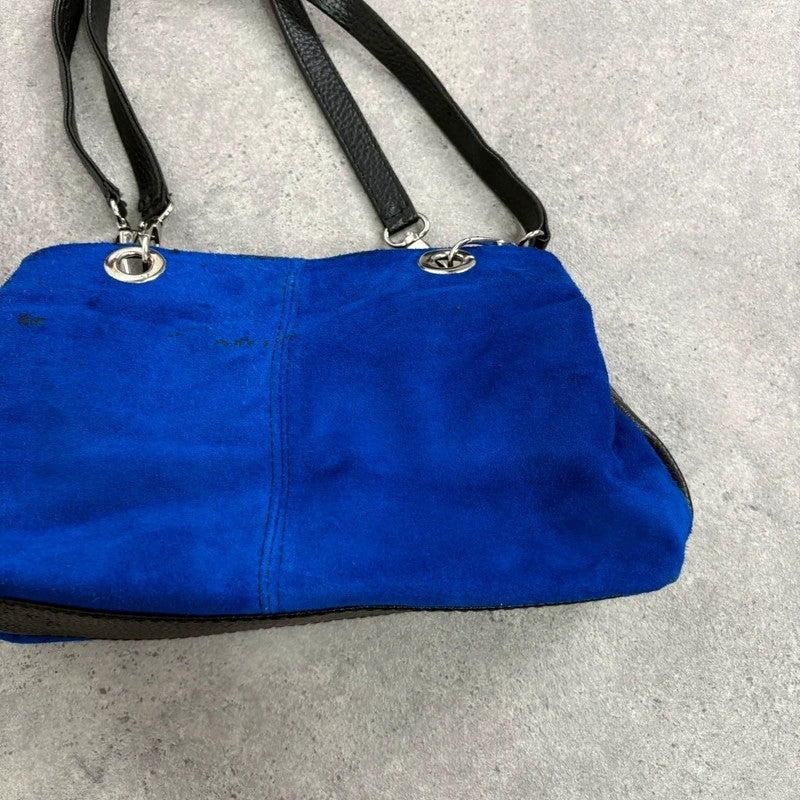 Suede electric blue leather mini eyelet handbag