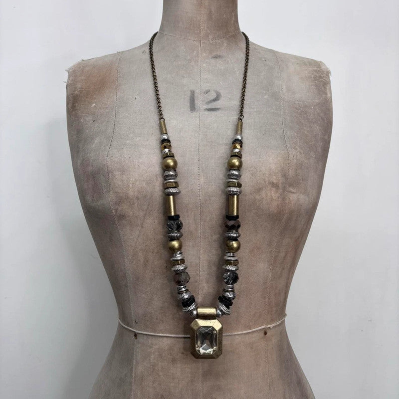 mixed metal beaded long necklace