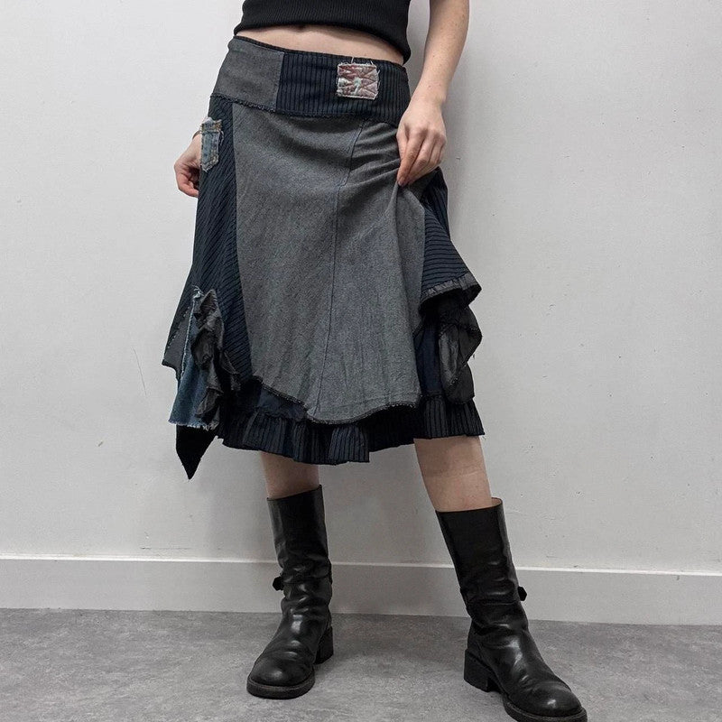 patchwork grunge fairy pinstripe midi skirt