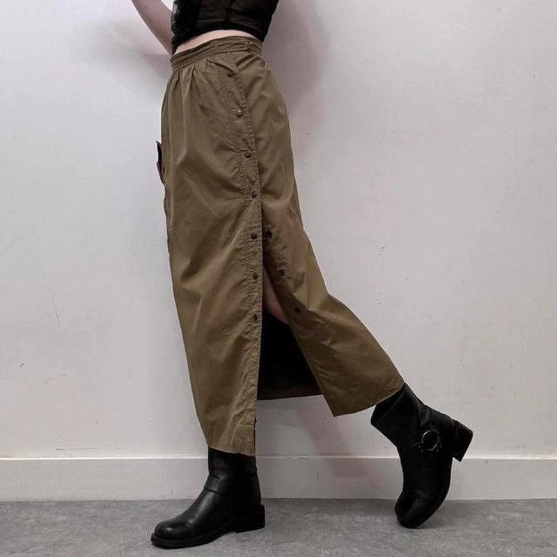 Khaki a-line utility skirt