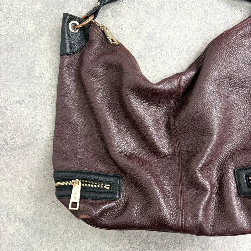 Leather slouchy zipper hobo shoulder bag