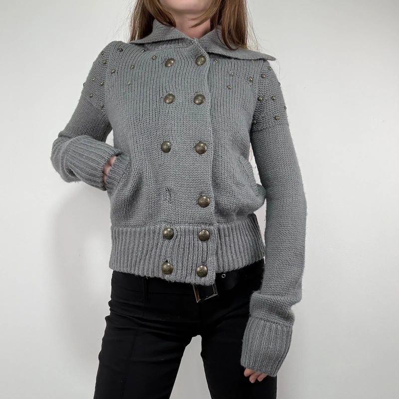 Grey knitted napoleonic cardigan