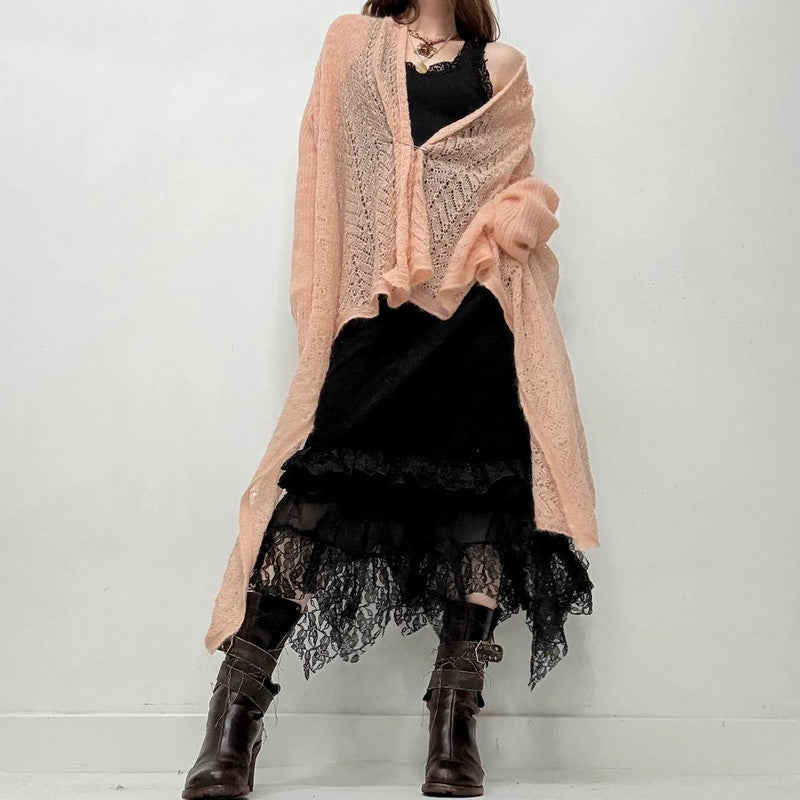 sheer pink mohair long knit cardi