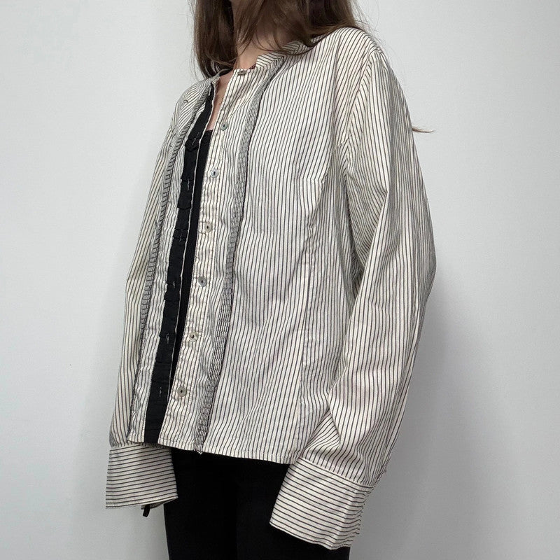pinstripe ruffle embroidered shirt