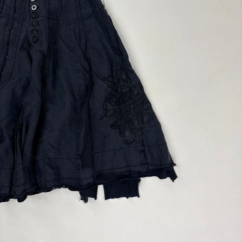 distressed black linen asymmetric flared midi skirt