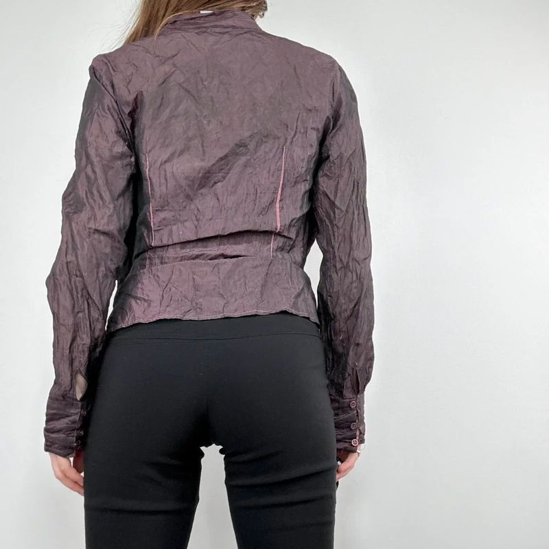 crinkle flared gathered blouse
