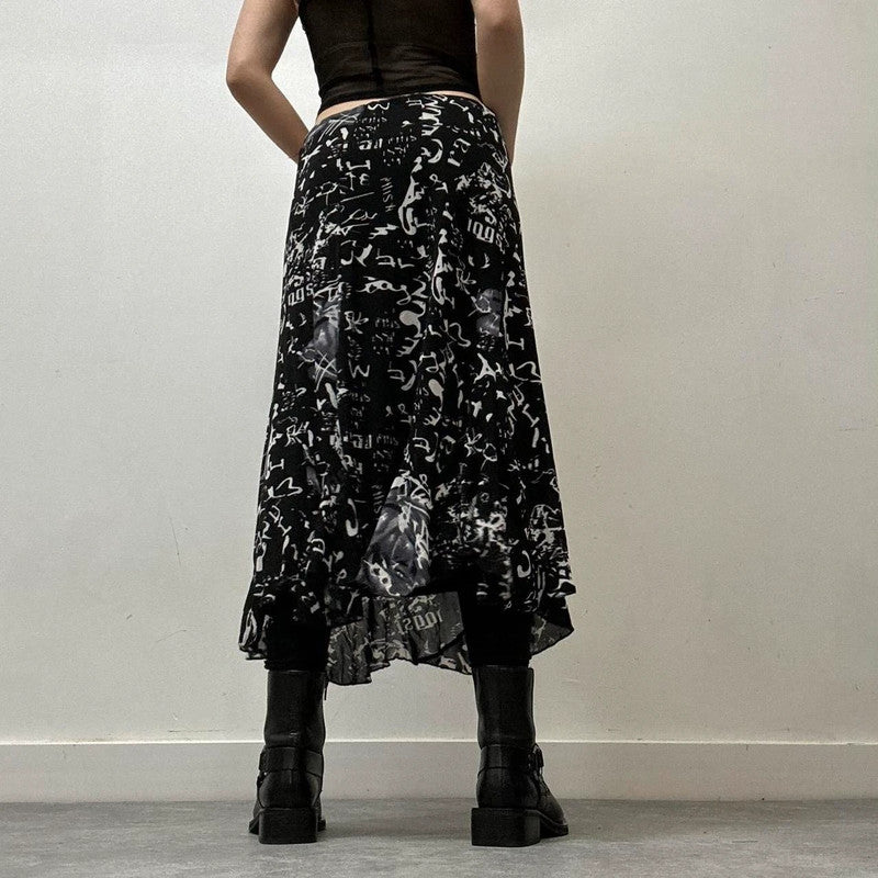 graphic printed mesh skirt