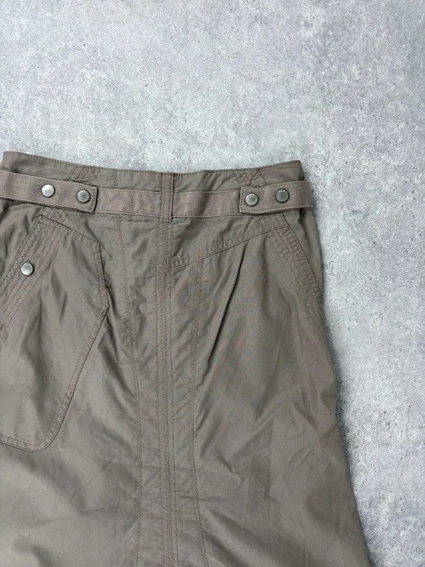 Khaki cotton cargo canvas a-line midi skirt