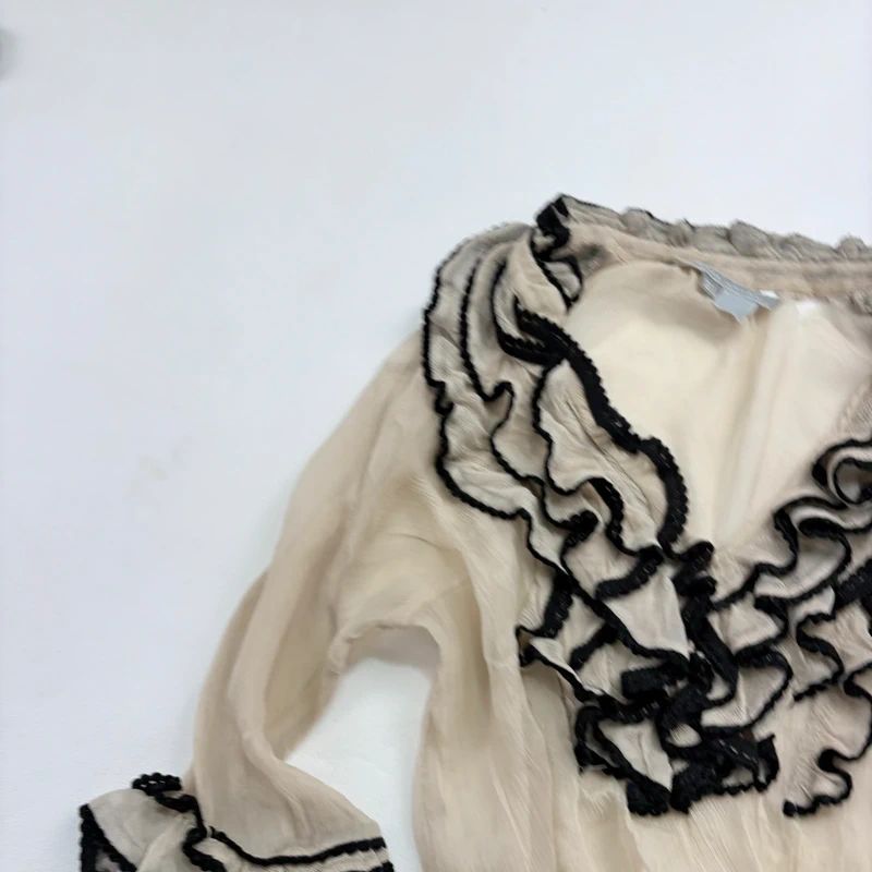 Lace Silk Ruffle Blouse