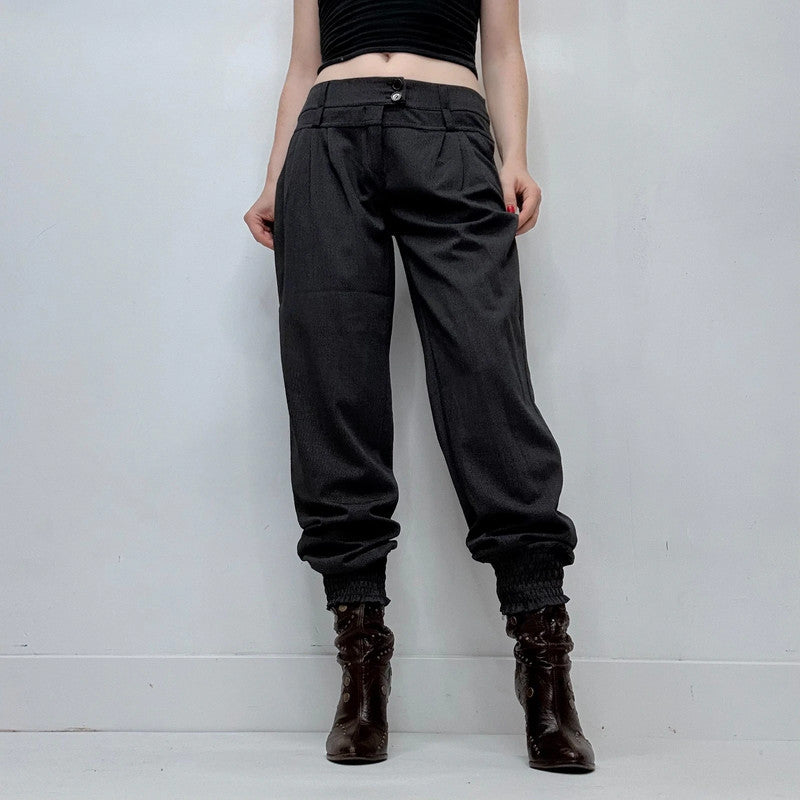 grey pleated front puff slouch trousers