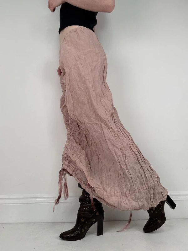 Ruched peachy asymmetric maxi summer skirt