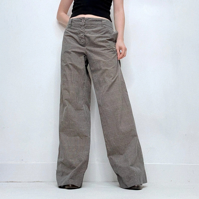 grey wide leg checked tartan trousers