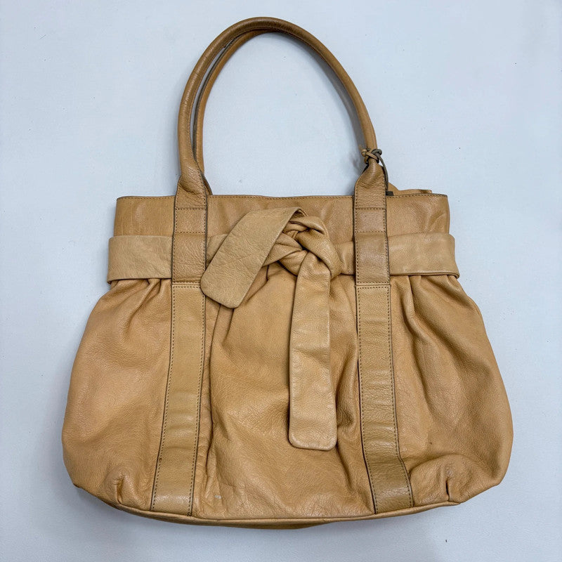 tan leather slouchy bow shoulder bag
