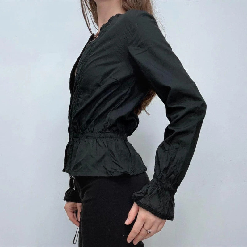 black flared lace gothic shirt