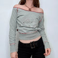 grey off the shoulder slouchy sweater