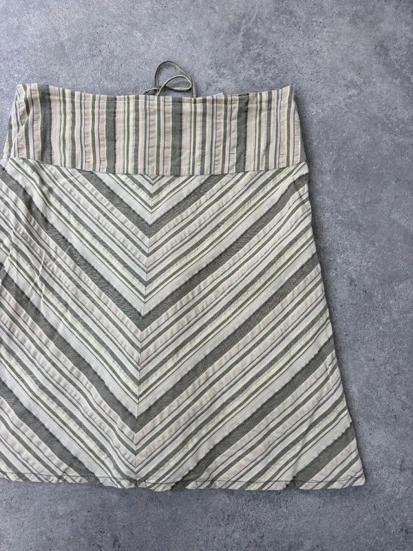 khaki striped chevron pinstripe midi a-line skirt