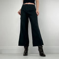 Black linen flared minimalist trousers