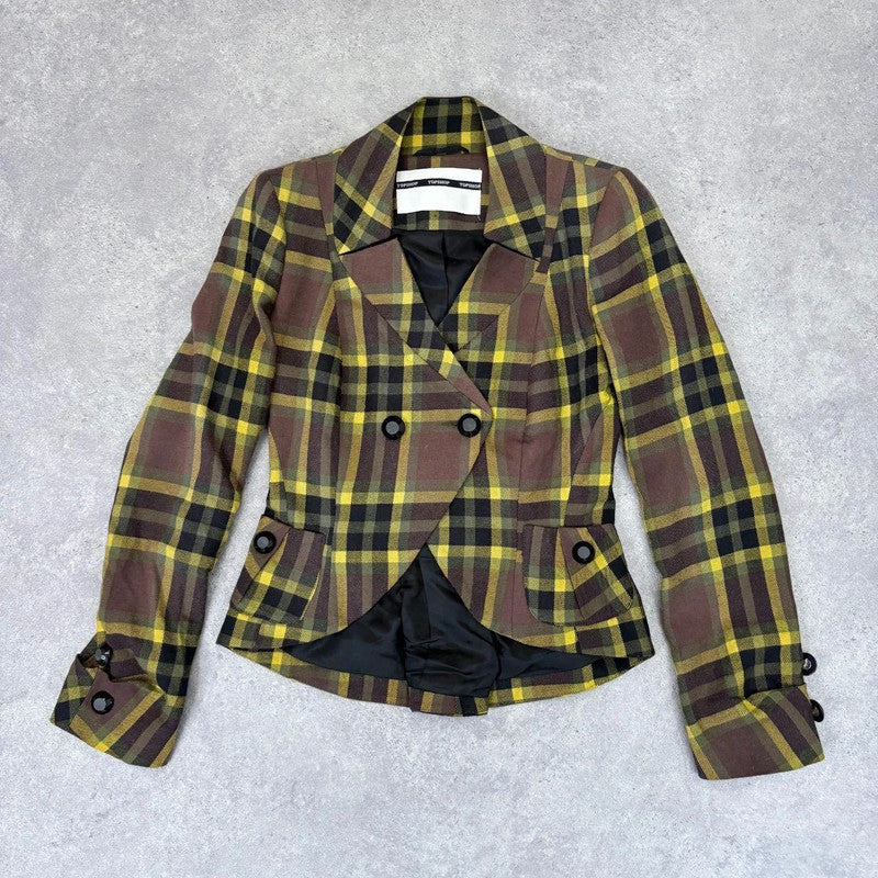 asymmetric flared tartan punk jacket