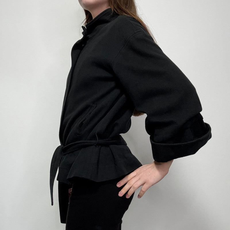 black flared cropped pea coat jacket