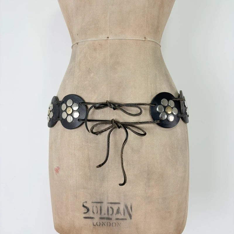 Black leather studded circle belt