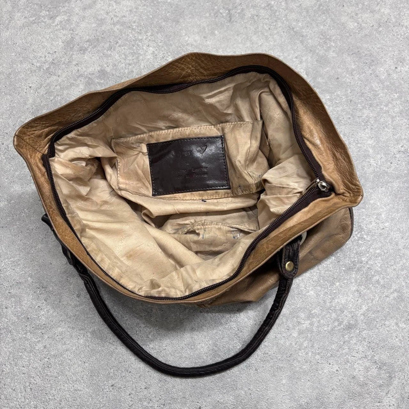 tan leather buckle cowhide shoulder bag