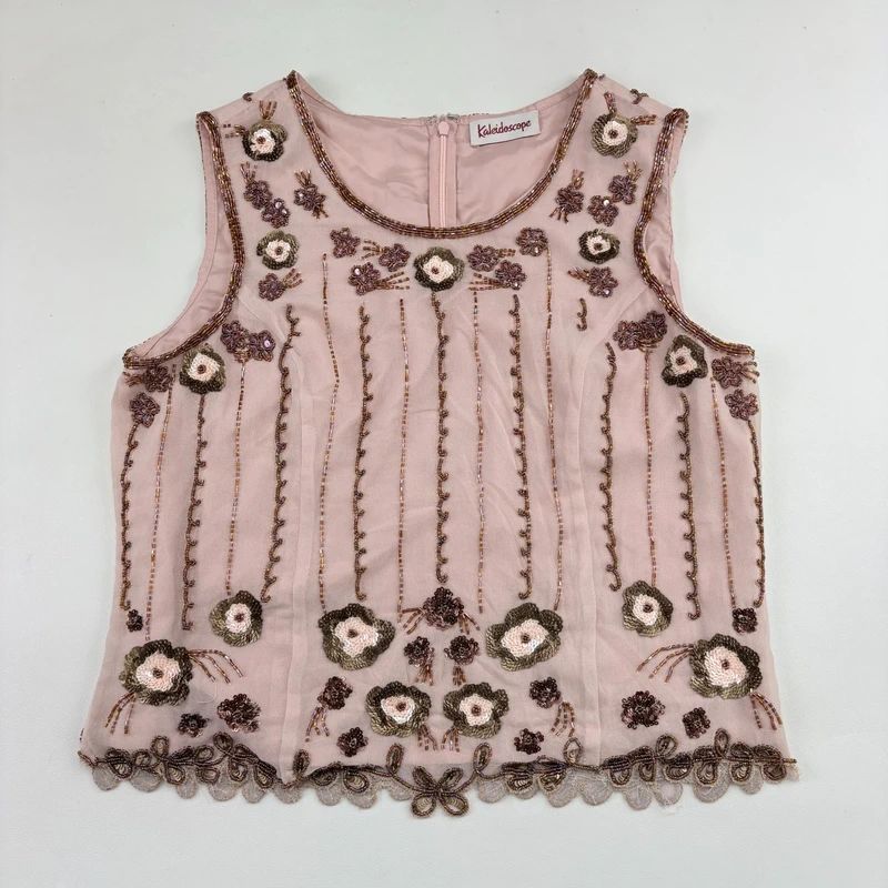 Pink Beaded embellished embroidered Vest top