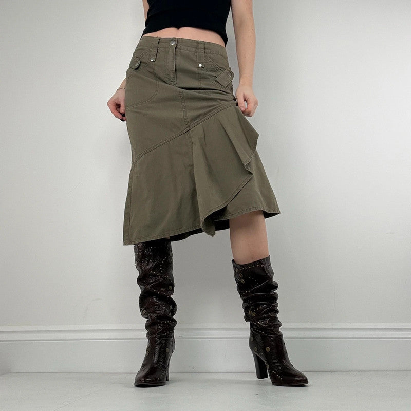 asymmetric khaki green cotton canvas skirt