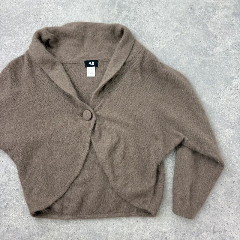 brown angora knit cropped slouchy cardigan