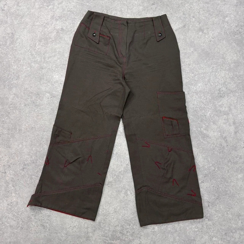 khaki cropped cargo wide-leg trousers