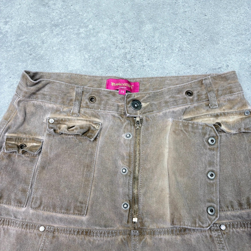 drop waist brown denim utility belted jeans